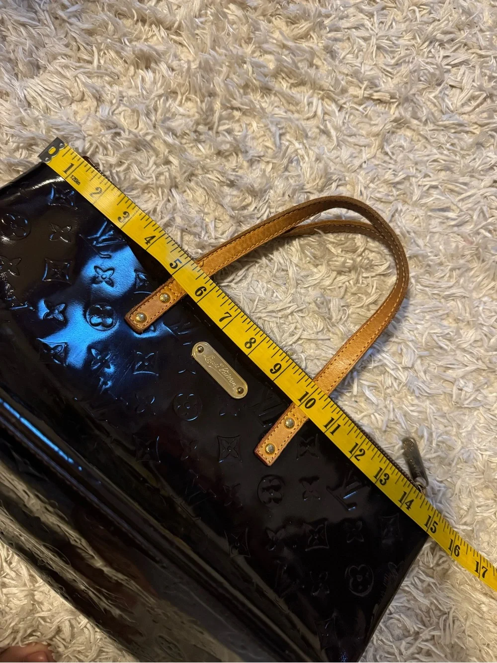 Louis Vuitton Vernis Deep Burgundy Patent Tote with Natural Leather Handles